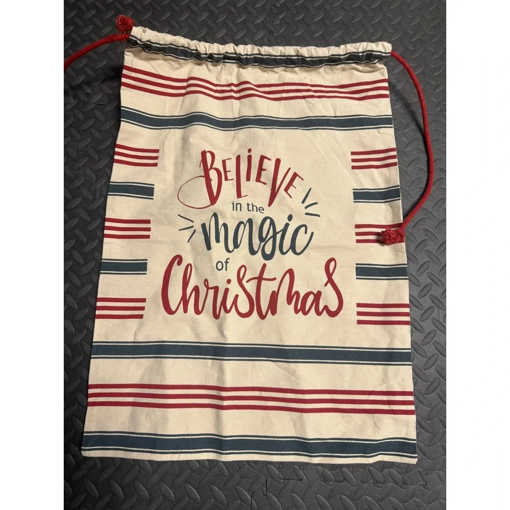 Jumbo Christmas Gift Bag Santa Sack Farmhouse Believe Magic‎ Canvas Sack Twill